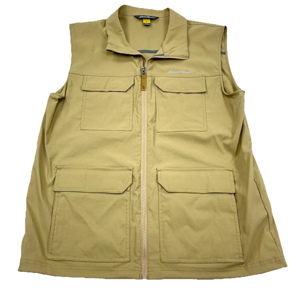 Eddie Bauer Jacket Vest Men Large Brown Tan Windbreaker Field Nylon Hiking Camp‎